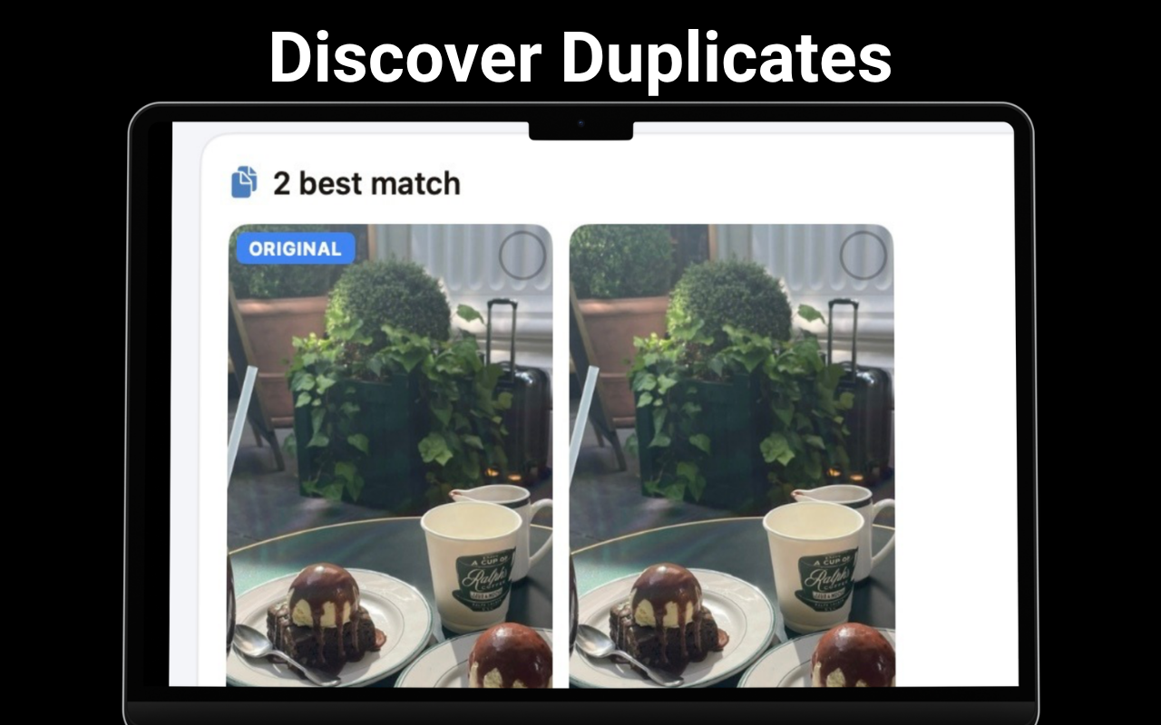 Duplicate photo detection comparing the original and its copy side by side