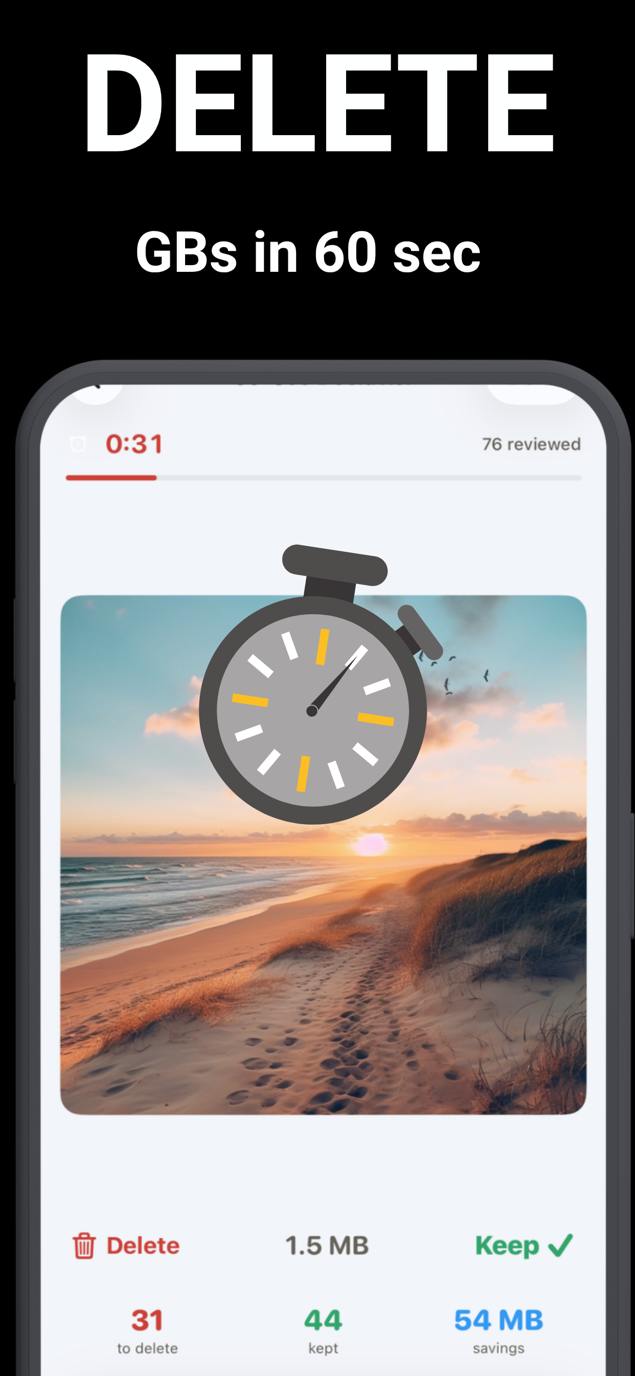 60-second declutter timer deleting gigabytes of photos quickly