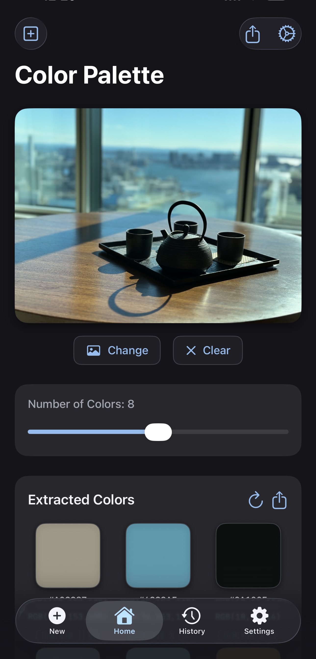 Color Picker from photos extracting a 12-color palette with hex codes from a photo