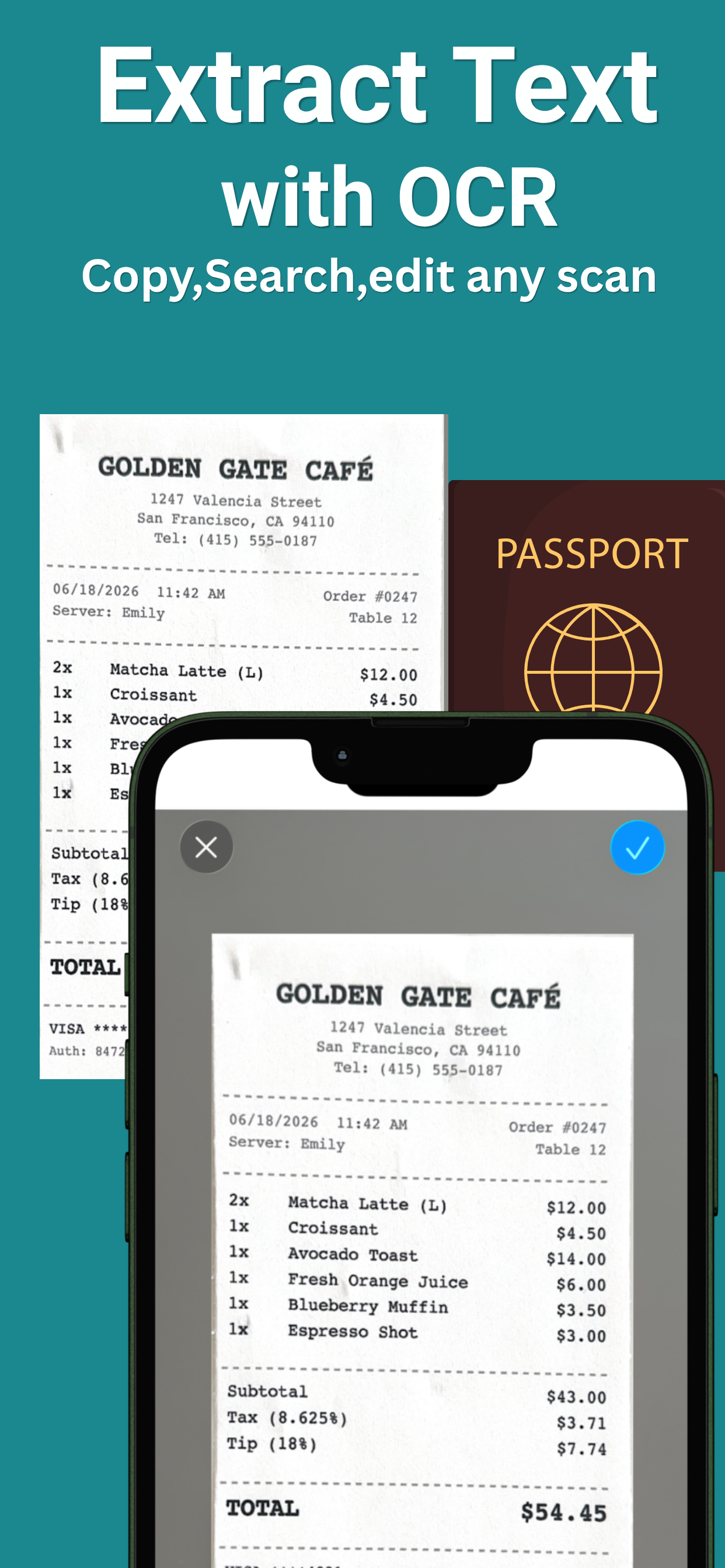 OCR text extraction turning a scanned document into editable text on iPhone