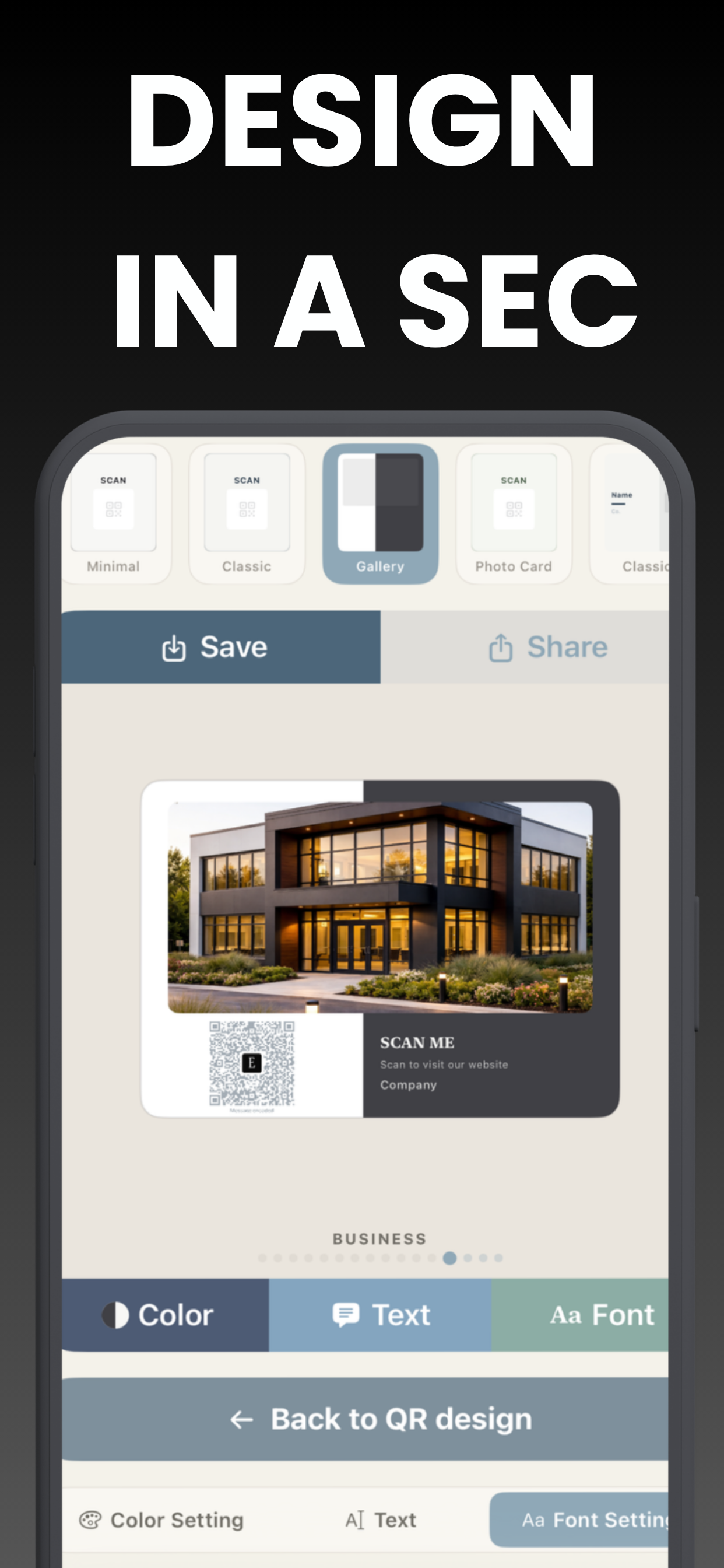 Choosing a gallery template design for a QR code in seconds